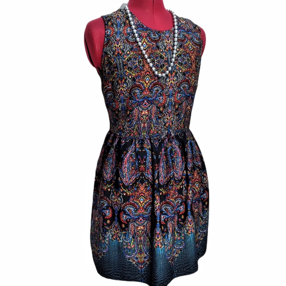 BeBop Black Paisley Boho Large Sleeveless Mini Dress - Picture 3 of 12